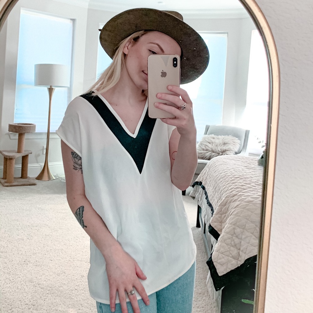 KOTON black and white v neck blouse
